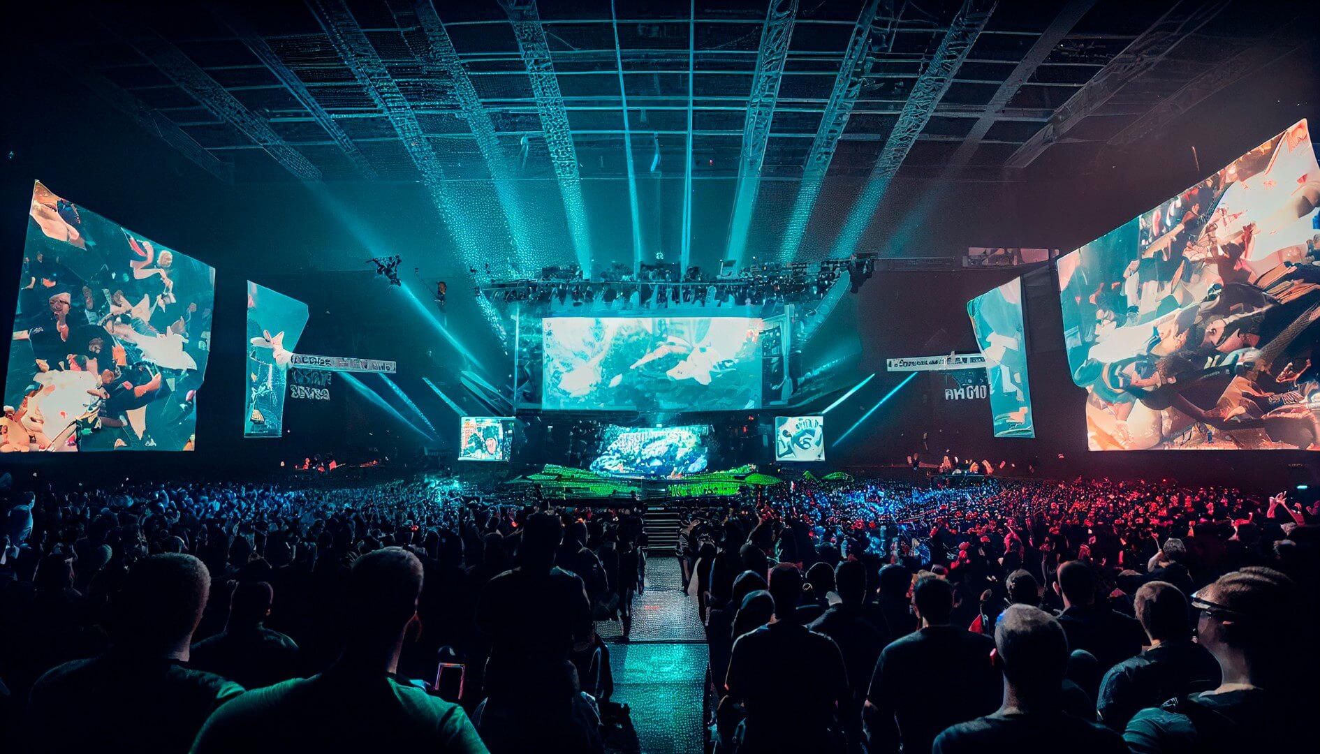 Arena filled with colorful led lights and led monitor